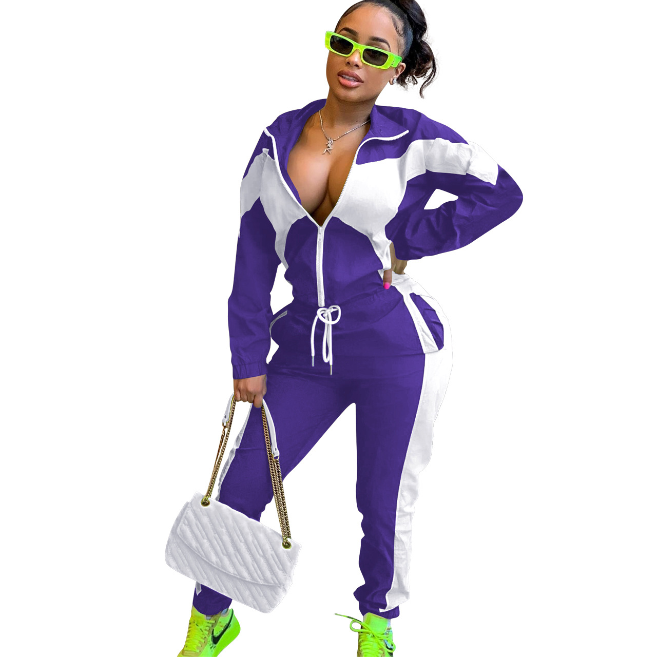 364g Weight Long Sleeve Sleeve Length Polyester Fabric Type Pant Co-ord Set Sets Type 2 Pieces Set Quantity Daily Occasion Turndown Neckline Regular Fit Fit Type Color Block Pattern Spring, Autumn Season Women's Gender Casual, Streetwear Style Daily Women's Casual Streetwear Color Block Polyester Pant Co-ord Set Pants Sets 29