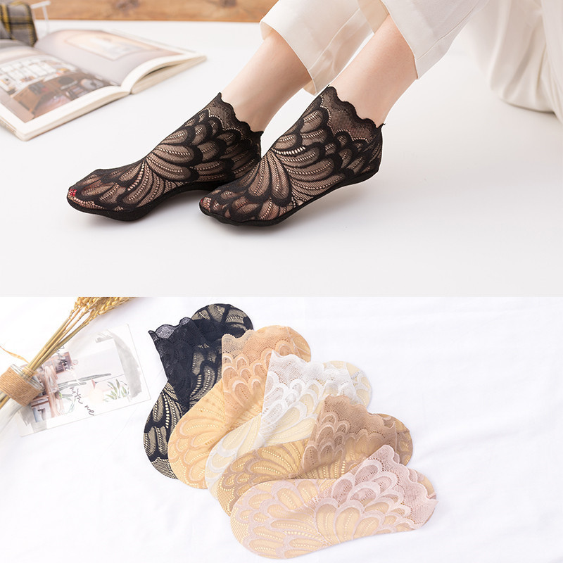 Women's Ultra-Thin Lace Socks with Cotton Soles, Spring and Summer New Trendy Sexy Women's Socks, Breathable Short Stockings Women's Ultra-Thin Lace Socks with Cotton Soles, Spring and Summer New Trendy Sexy Women's Socks, Breathable Short Stockings