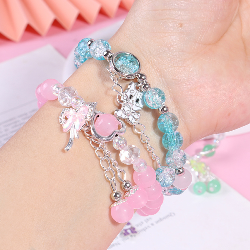 Pulsera de cuentas de bambú de dibujos animados - Estilo时尚, venta al por mayor, cuentas de cristal, joya para parejas y estudiantes, pulsera para niños y joyería femenina