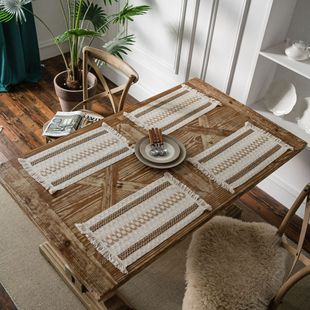 Imaki rhyme hemp rope placemat holiday placemat woven color matching striped tassel bowl mat factory direct supply