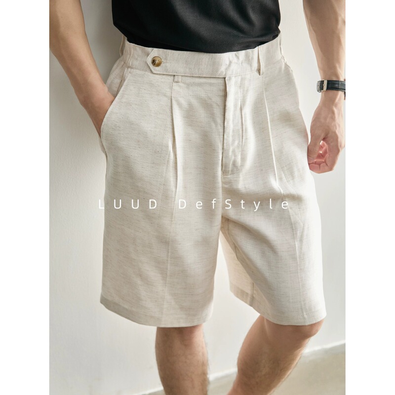 New Row Style Simple and Comfortable Breathable Natural Linen Bermuda Casual Slimming Leg-Slimming Versatile Suit Shorts