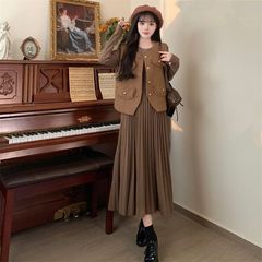 2025新款高领长袖两件套套装气质女神范显瘦休闲感法式马甲