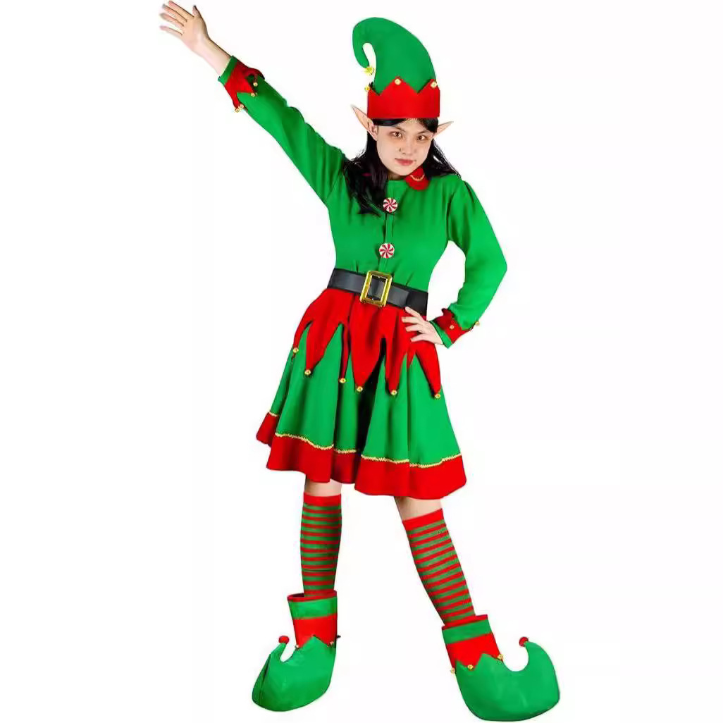 Christmas Elf Costume Set Santa Helper Cosplay Costume Dress Women's Christmas Costume_voghion.com