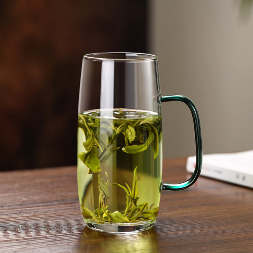 Glass thickened heat-resistant green tea cup for men, special tea cup with handle, office drinking cup