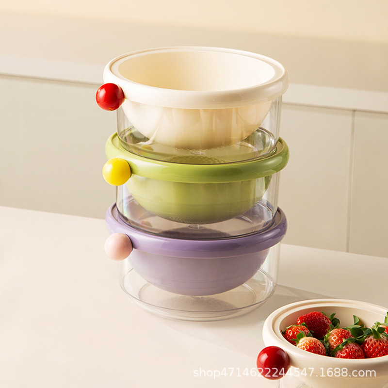 Half-end Double-layer Washing Fruit Artifact Exquisite Small Fruit Plate Draining Basket Kitchen Household New Living Room Water Basket Dopamine