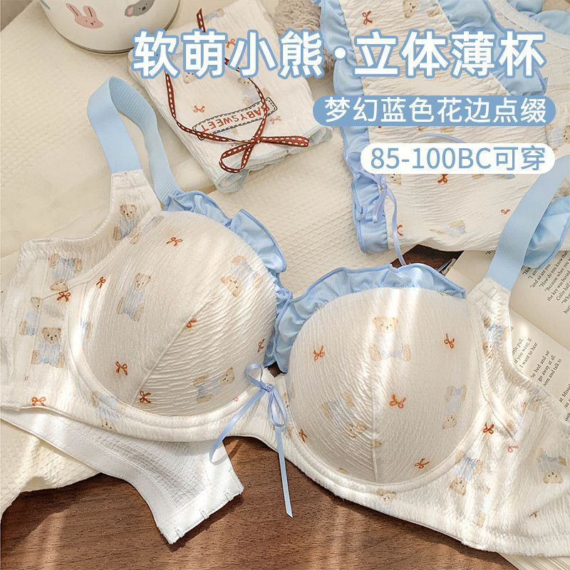 New Japanese-Style Lingerie Embroidered Cute Lace Small Chest Push-Up Underwire Sweet Bra Set New Arrival