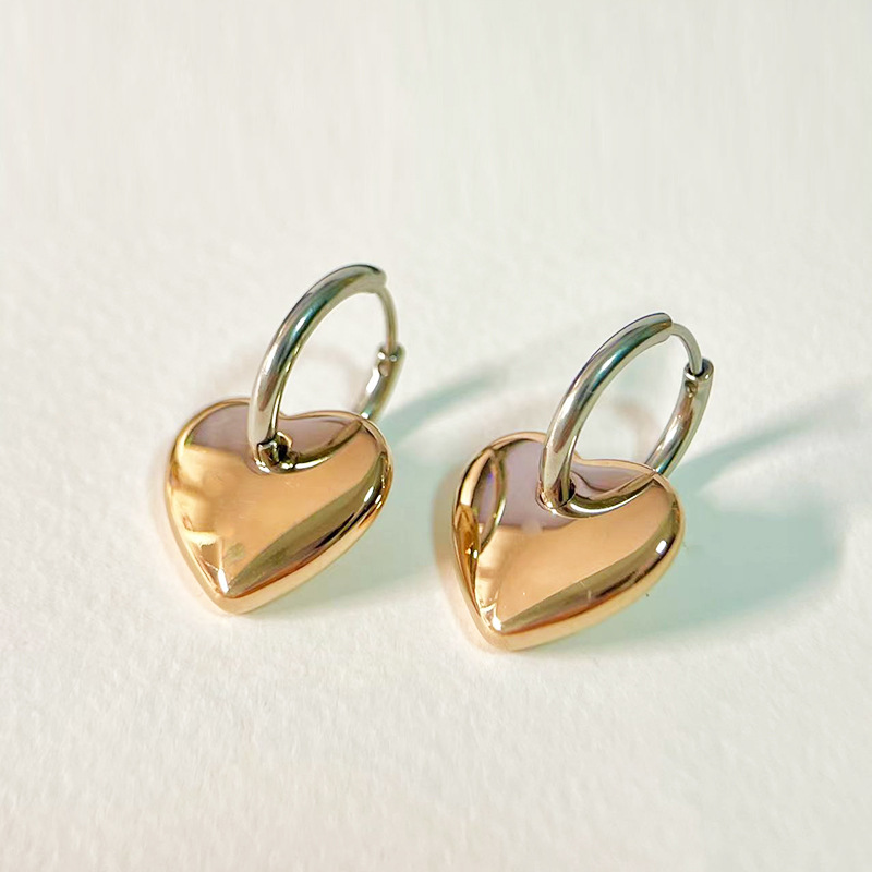 1 Pair Simple Style Classic Style Heart Shape Plating Titanium Steel Gold Plated Drop Earrings display picture 7