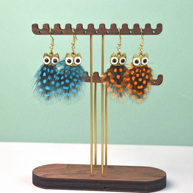 6g Weight Alloy Ear Needle Material Drop Earrings Classification 1 Pair Quantity Casual Occasion Alloy Material Owl Pattern Women's Gender Plating Design Ethnic Style Style 1 Pair Ethnic Style Owl Plating Alloy Feather Drop Earrings 4