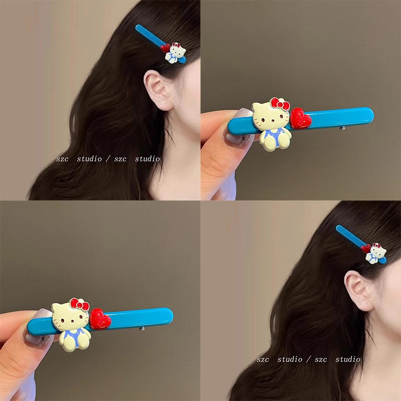 ブルーキティ猫ヘアピン女性のサイドクリップかわいいガーリーハートヘアピン bb クリップ前髪ヘアピン|undefined