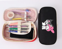 庫洛米kuromi筆袋紅黑可愛印花圖案帆布文具袋零錢包拉鏈學生收納