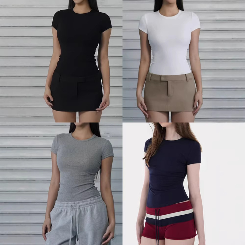 In-Stock Classic American-Style Straight-Shoulder Sports Short-Sleeve T-Shirt, Slim-Fit, Waist-Cinching, Stylish, Skin-Friendly Base Shirt In-Stock Classic American-Style Straight-Shoulder Sports Short-Sleeve T-Shirt, Slim-Fit, Waist-Cinching, Stylish, Skin-Friendly Base Shirt