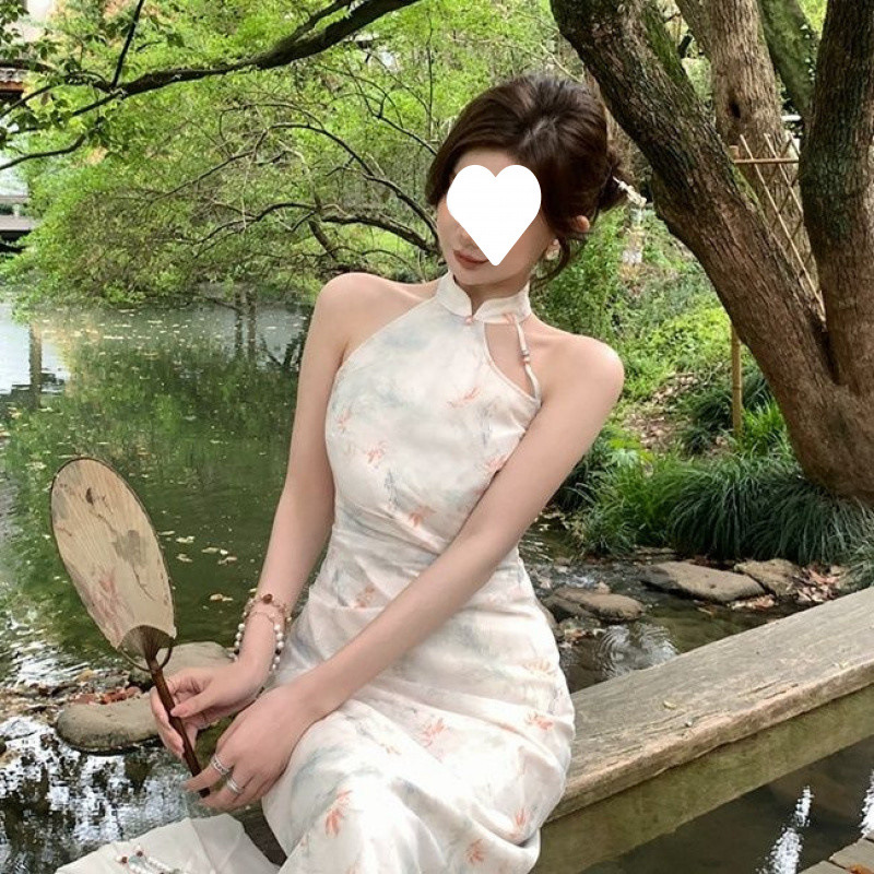 Q7N 新中国風レトロホルターネックチャイナドレス改良版ドレス女性の夏服 2025 新しい中国風ウエスト|undefined