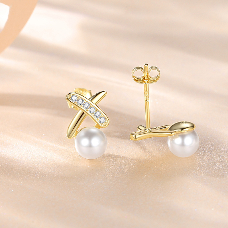 S925 pendientes de plata de ley pendientes de moda cruz pendientes francés estilo chanel letra X diseño femenino ins pendientes de alta calidad