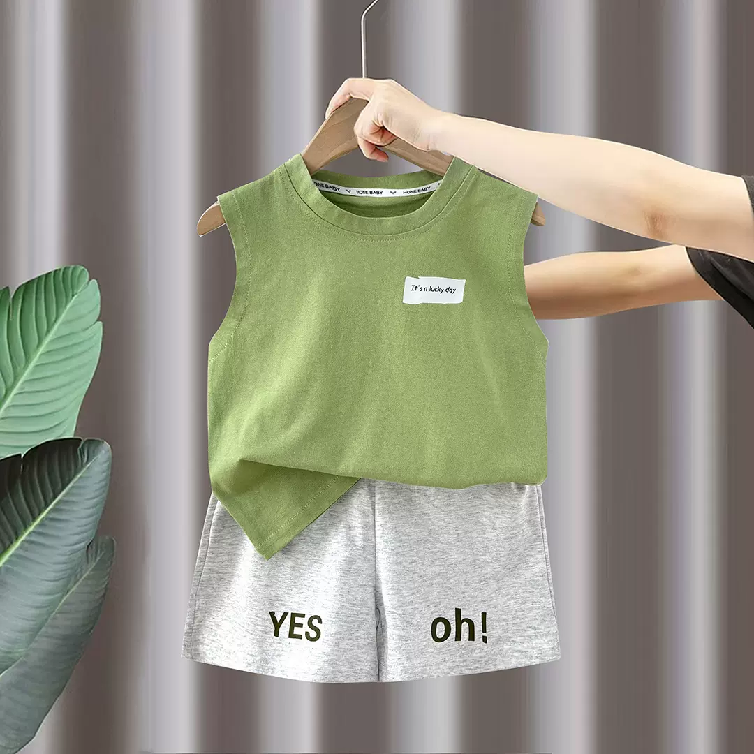 儿童棉背心套装纯棉无袖女童夏装韩版童装新款夏季男童两件套批发