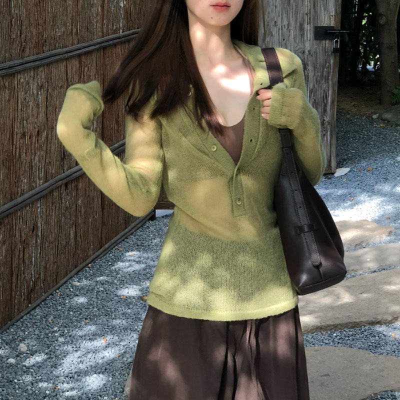 绝美巨好看的绿色长袖修身收腰小上衣女秋季2025新款韩系穿搭罩衫|undefined