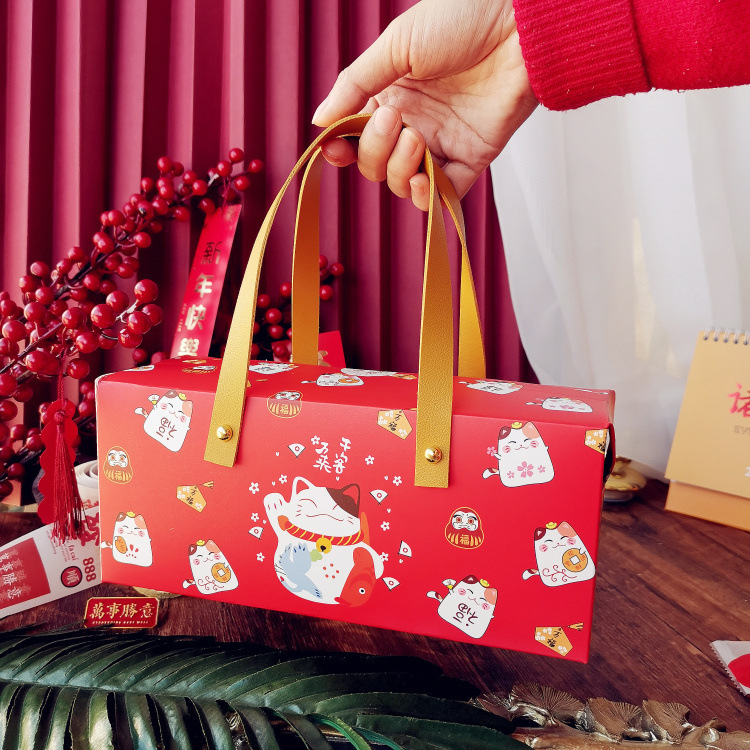 新年手提包装袋饼干牛轧糖雪花酥太妃糯米船零食网红奶酥手提盒