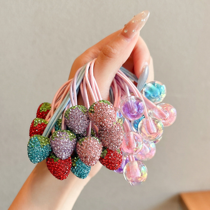 Versión coreana de diamantes con incrustaciones de diamantes, bola redonda de caramelo, cuerda para el cabello de lujo ligero, lazo para el cabello de mujer, cuerda para la cabeza de cola de caballo, banda de goma linda