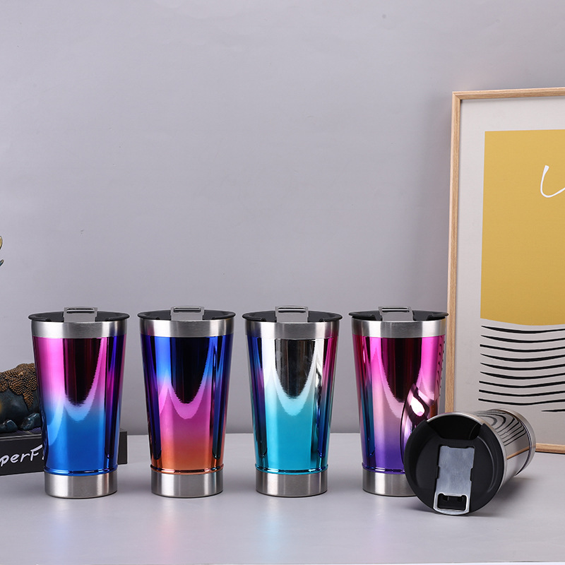 Gradiente creativo galvanoplastia UV con taza abridor de botellas de cerveza 304 aislamiento de acero inoxidable taza de helado de mantenimiento de frío taza de coche