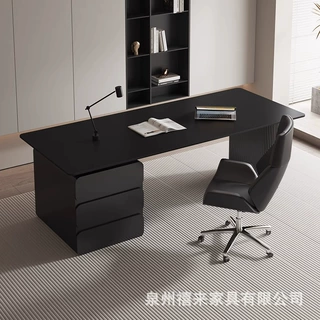 高级岩板办公桌意式极简小户型书桌现代桌子轻奢设计黑色电脑桌