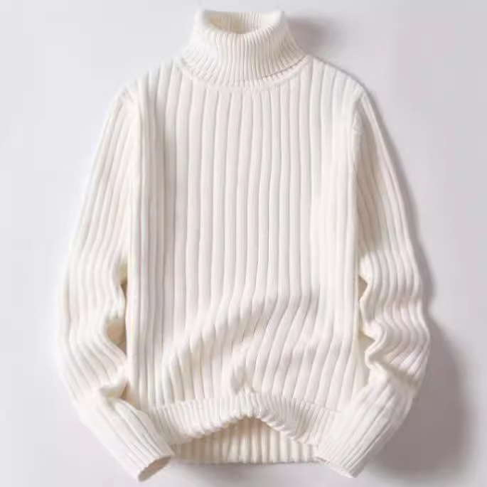 Férfi ruházat őszi és téli garbós pulóver divatos karcsúsított vastagított nagy alsó vonalú pulóver ifjúsági hosszú ujjú egyszínű pulóver_voghion.com