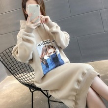 卫衣女秋冬新款加厚加绒百搭外套女宽松韩版过膝中长款卫衣潮