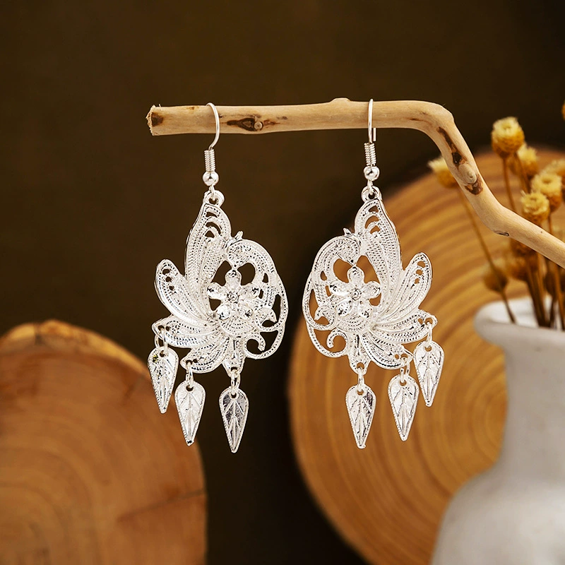 Ethnic long earrings with tassels, ethnic style
