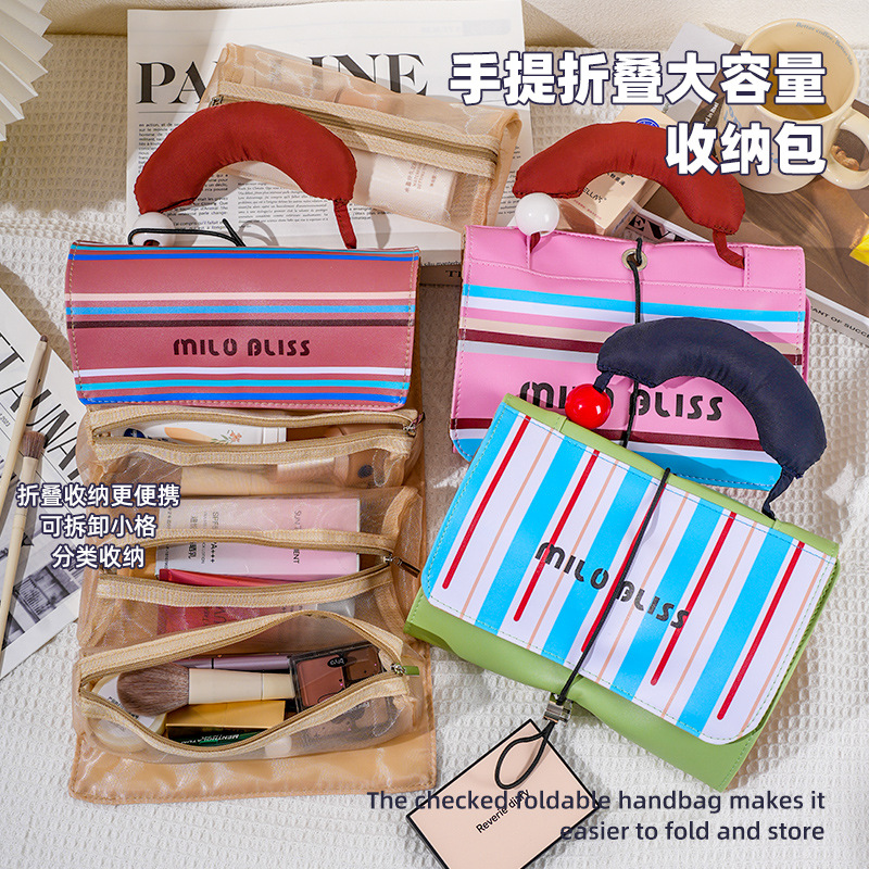 Xiaohongshu bolsa de cosméticos explosiva bolsa de lavado impermeable portátil de color de contraste lindo de gran capacidad bolsa de almacenamiento para productos para el cuidado de la piel femenina