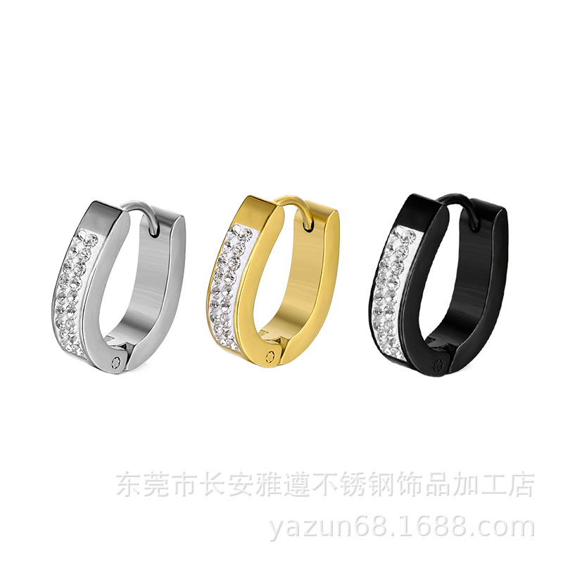 European and American Amazon Cross-Border Popular Stainless Steel Earrings for Men and Women, Diamond-Encrusted Light Luxury Hip-Hop Style Earrings Jewelry