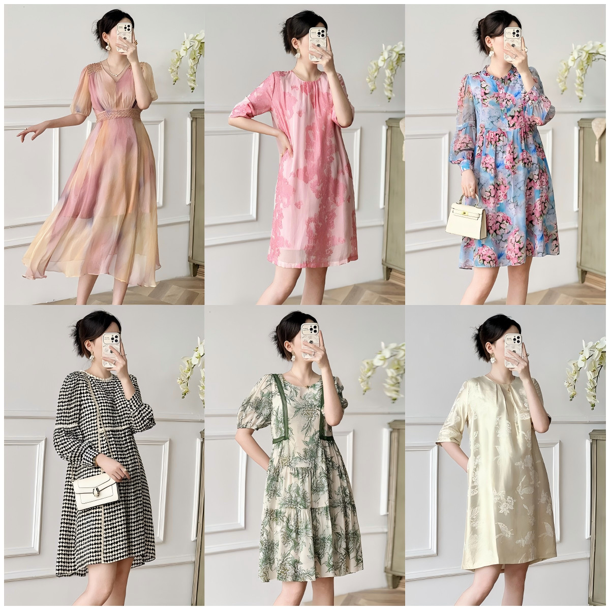 Váy lụa maxi nữ thắt eo mùa hè — 2412106 - Màu xanh da trời