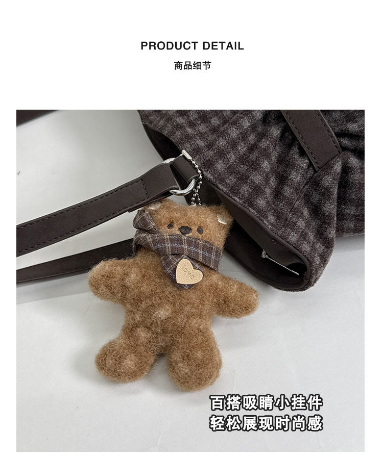 Túi tote nữ quai đeo vai dáng shopping cỡ lớn, chất liệu dạ, kiểu mới mùa đông — Màu cà phê Không có mặt dây chuyền, Màu xanh không có mặt dây chuyền, Màu đỏ không có mặt dây chuyền, Đen không có mặt dây chuyền chi tiết 4