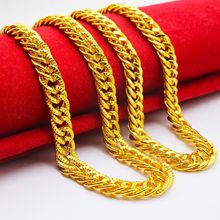 跨境热销18K镀金链 55cm马鞭双扣 男士假黄金嘻哈社会人项链批发