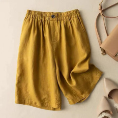 コットンとリネンのパンツの女性のショートパンツ 5 分パンツ 2025 夏の新スタイル文学レトロワイドレッグパンツルーズファッションカジュアルパンツ