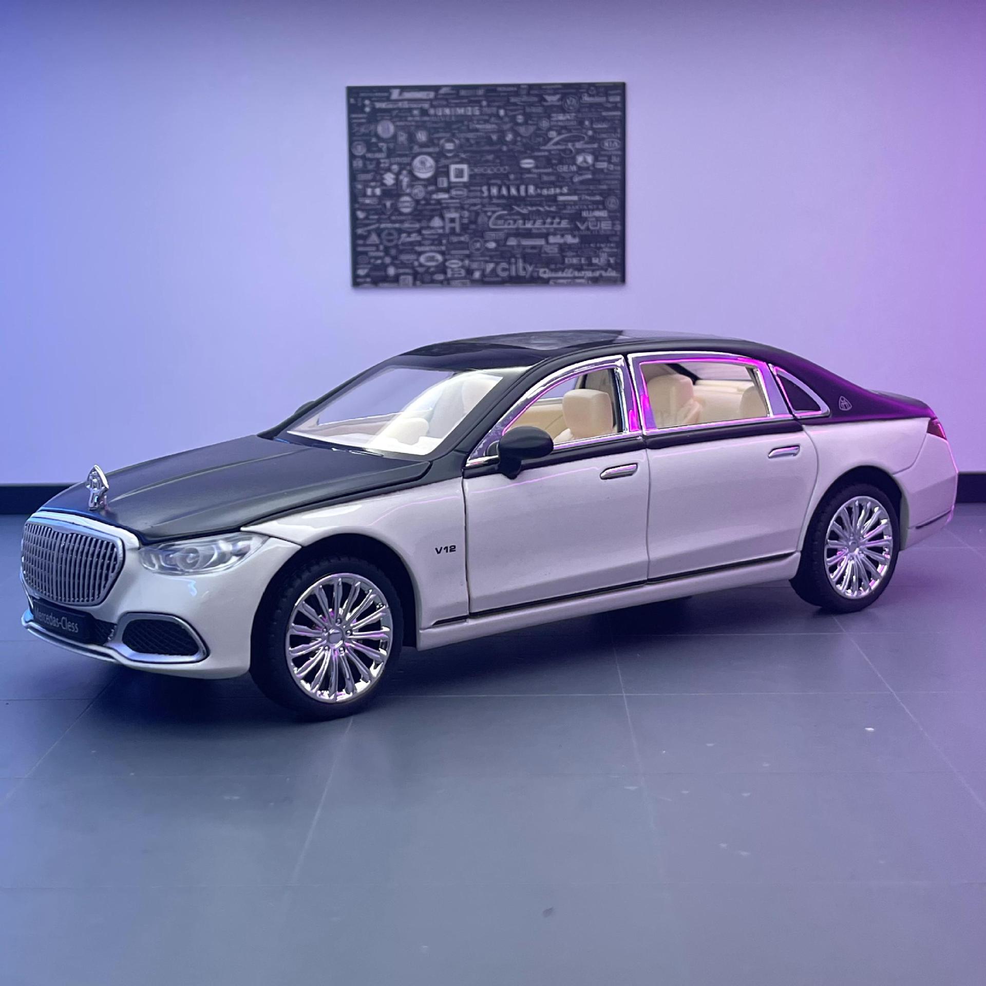 Nuevo modelo de coche de aleación de simulación Haodi 1:24 Maybach S680 sonido y luz pull back coche de juguete para niños efectos de sonido adornos