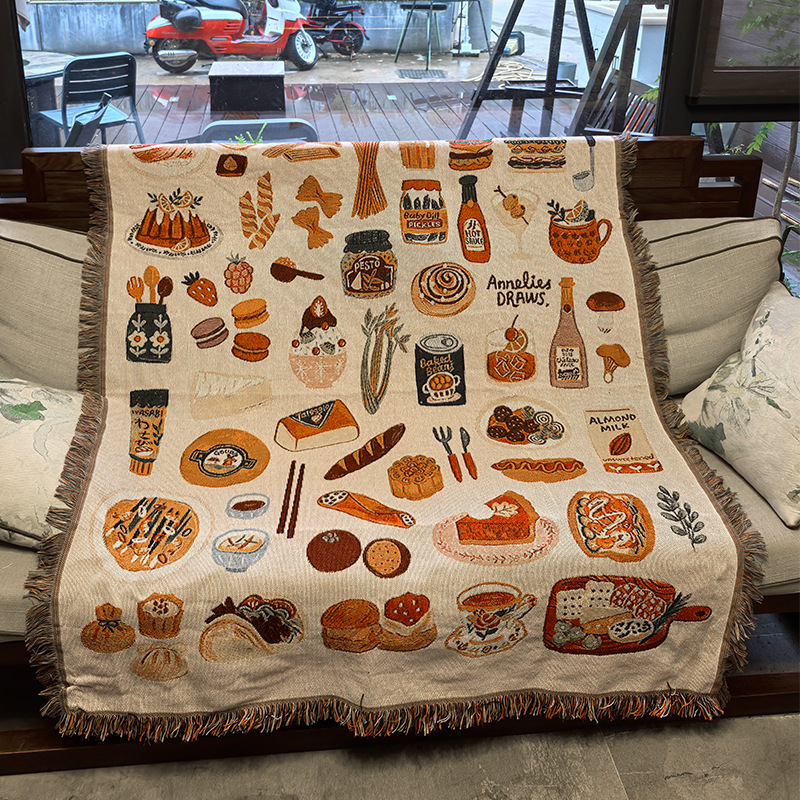 グルメケータリング商業店ソファブランケットカバーブランケット壁生地装飾絵画ホームシングルソファブランケット|undefined