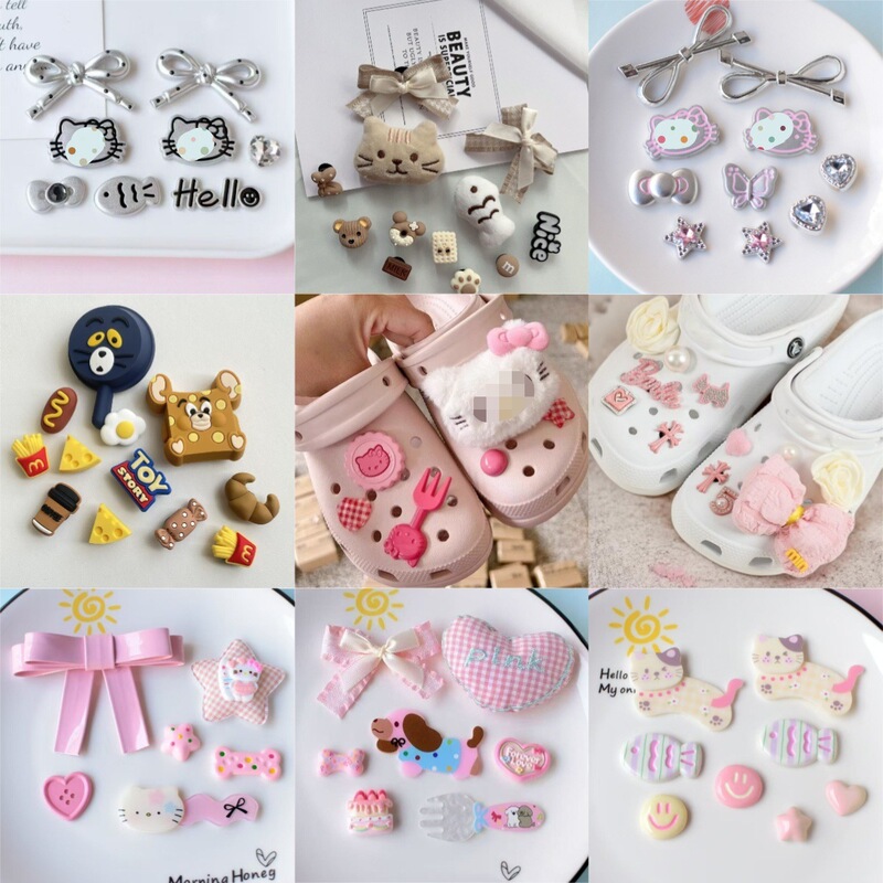 Cross-Border Croc Shoes Accessories Croc Shoes Flower Cute Kt Three-Dimensional Accessories Shoe Buckle Cartoon Accessories Kt Cat DIY