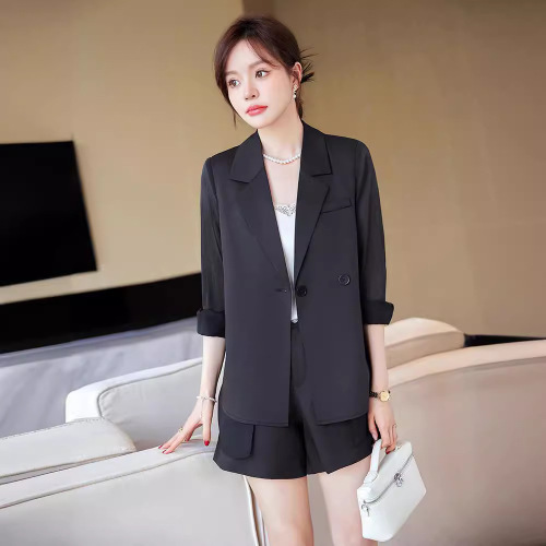 Gray casual small suit jacket for women 2024 summer thin sun protection small high-end shorts suit suit