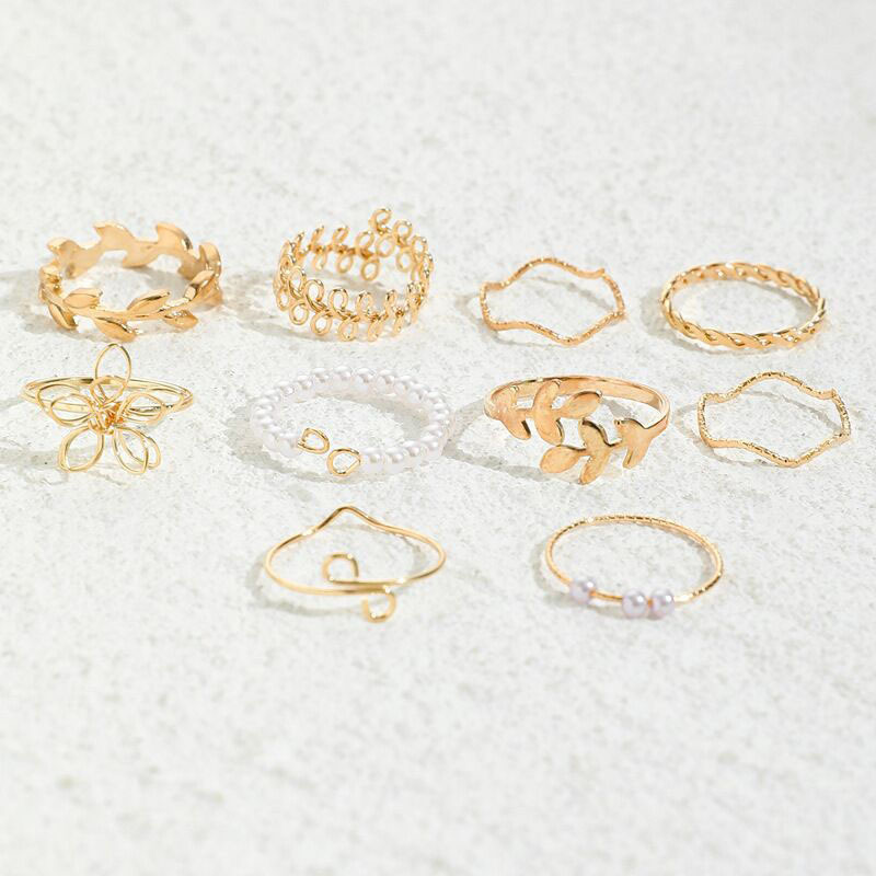 Designer Ring Set Mit Blumen, Ranken Und Kunstperlen Verziert_voghion.com