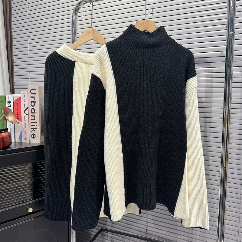 Кросс-бордерный комплект из двух предметов: юбка и топ, с элегантным дизайном, новая модель осень-зима 2025 года, повседневный стиль, цветной свитер-гольф для женщин.