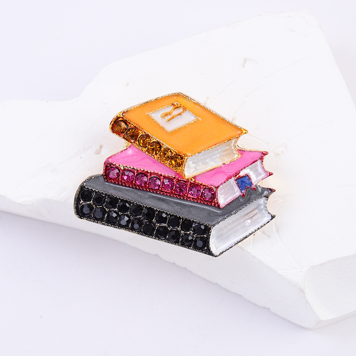 European and American New Enamel Rhinestone Three-Book Shaped Brooch Creative Pin Trendy Unisex Clothing Accessory Brooch Jewelry