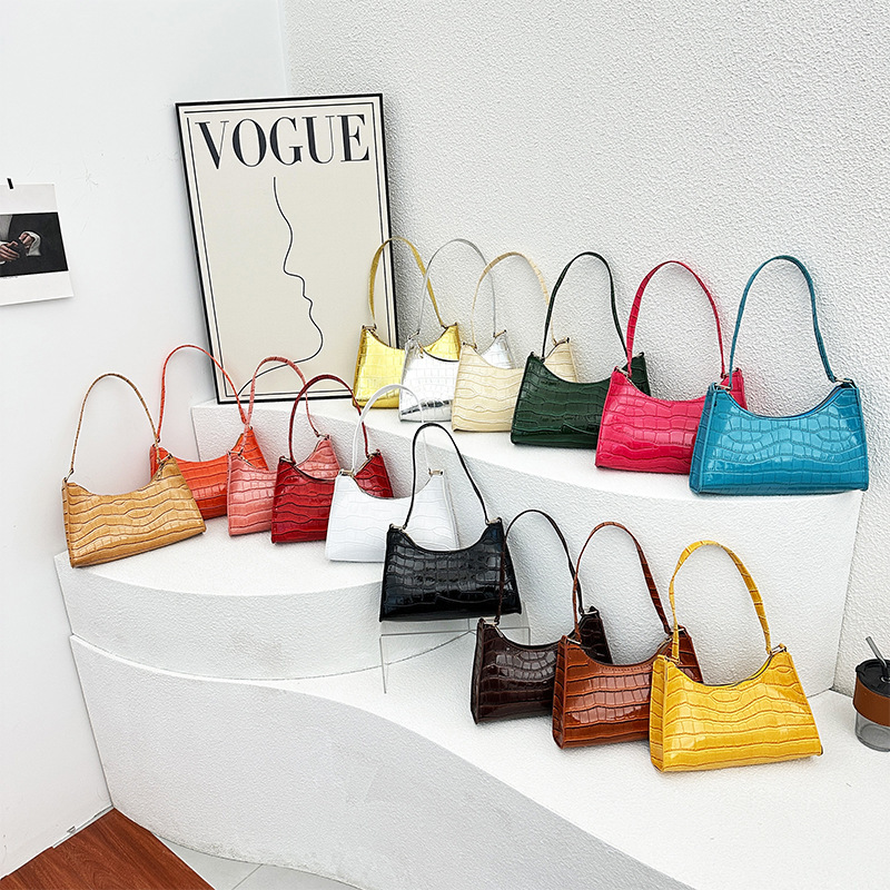 上新小众流行腋下包包女日系新款潮时尚鳄鱼纹同款百搭单肩法棍包