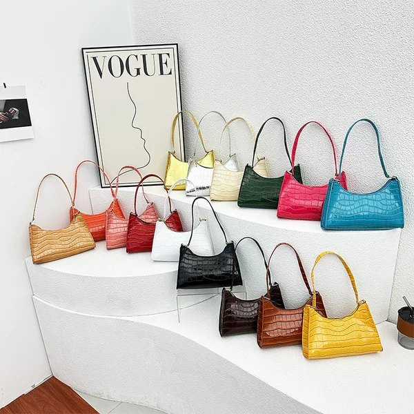New Niche Trendy Underarm Bag for Women, Japanese Style, Fashionable Crocodile Pattern, Versatile Shoulder Baguette Bag