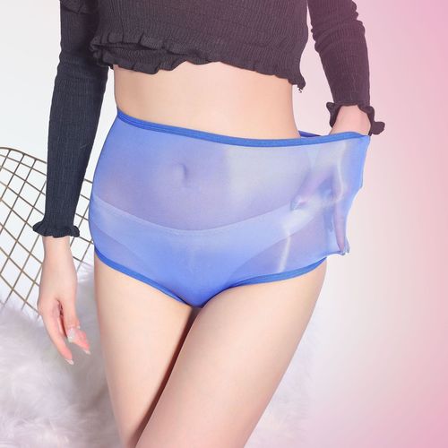 Sexy high-waisted fully transparent oily briefs ultra-thin reflective see-through temptation smooth crotch seamless sexy underwear