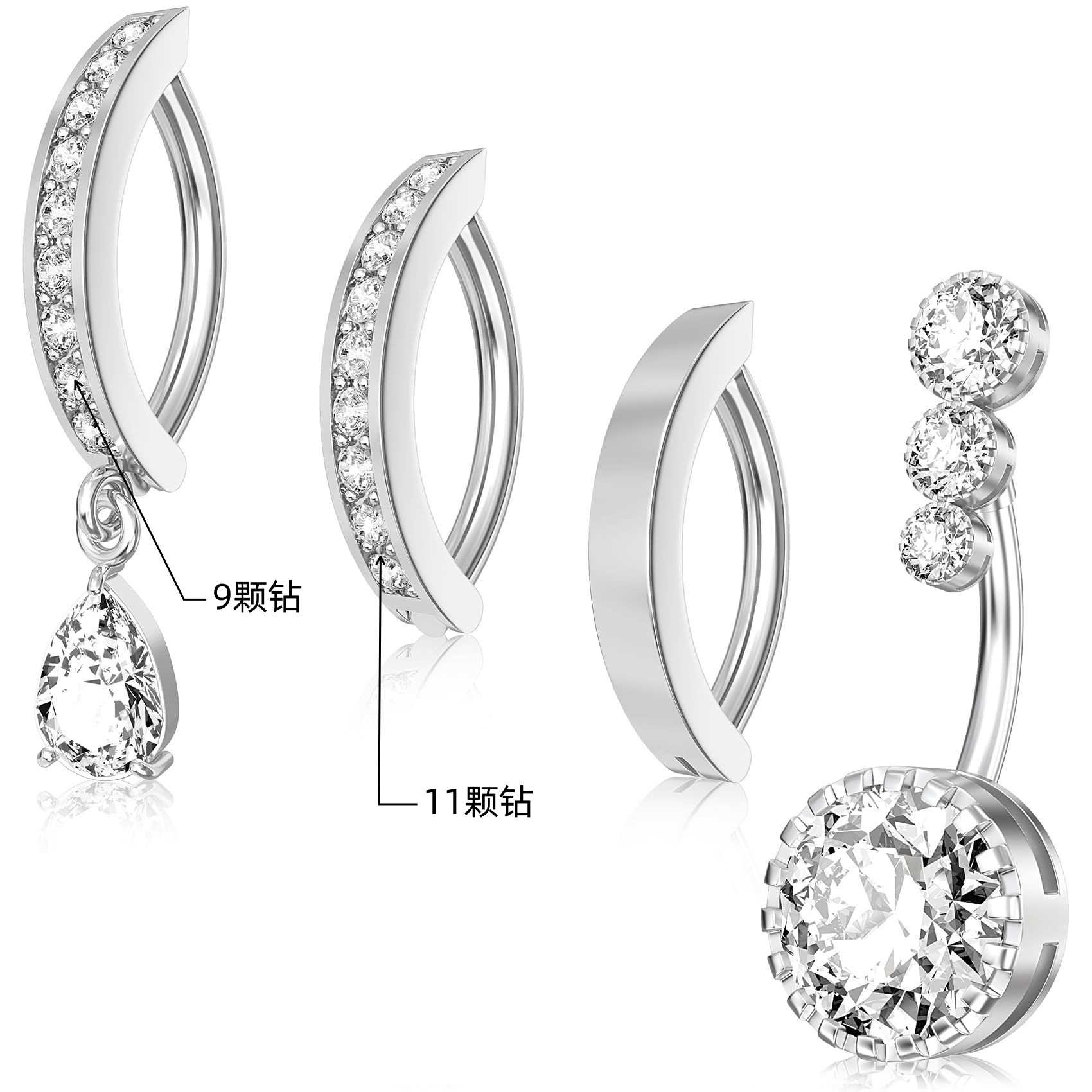 Modischer europäischer, kreativer Wassertropfen-Zirkonia-Anhängerring aus Edelstahl – vielseitiges Bauchnabelpiercing-Schmuckset, einfach zu tragen_voghion.com
