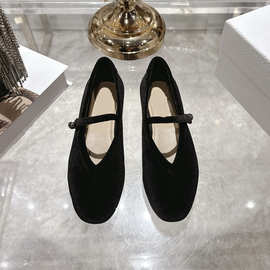 2025秋冬新款时髦水钻一字扣带玛丽珍鞋时尚舒适平底浅口芭蕾舞鞋