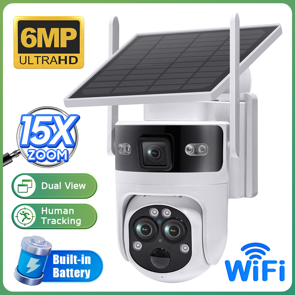 Cross-Border New Three-Eye Solar Camera 15X Zoom Wireless Full-Color Night Vision Hd Camera
