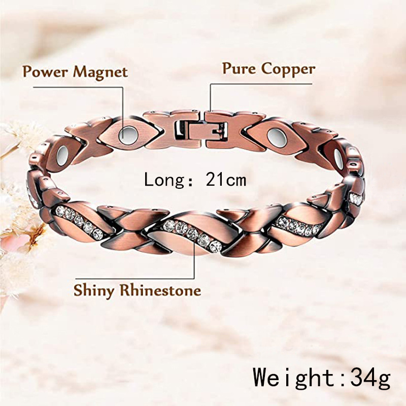 Gauss Magnet Bracelet In Red Copper With Leaf Design Jewelry_voghion.com