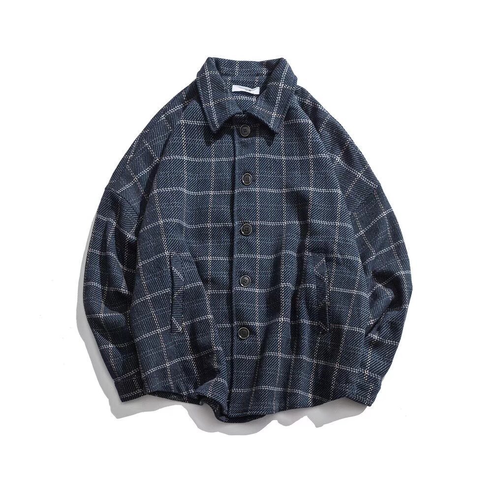 Woolen Plaid Jacket For Men, Loose, Trendy, Retro, Casual, Versatile, Student Top, Workwear Jacket_voghion.com