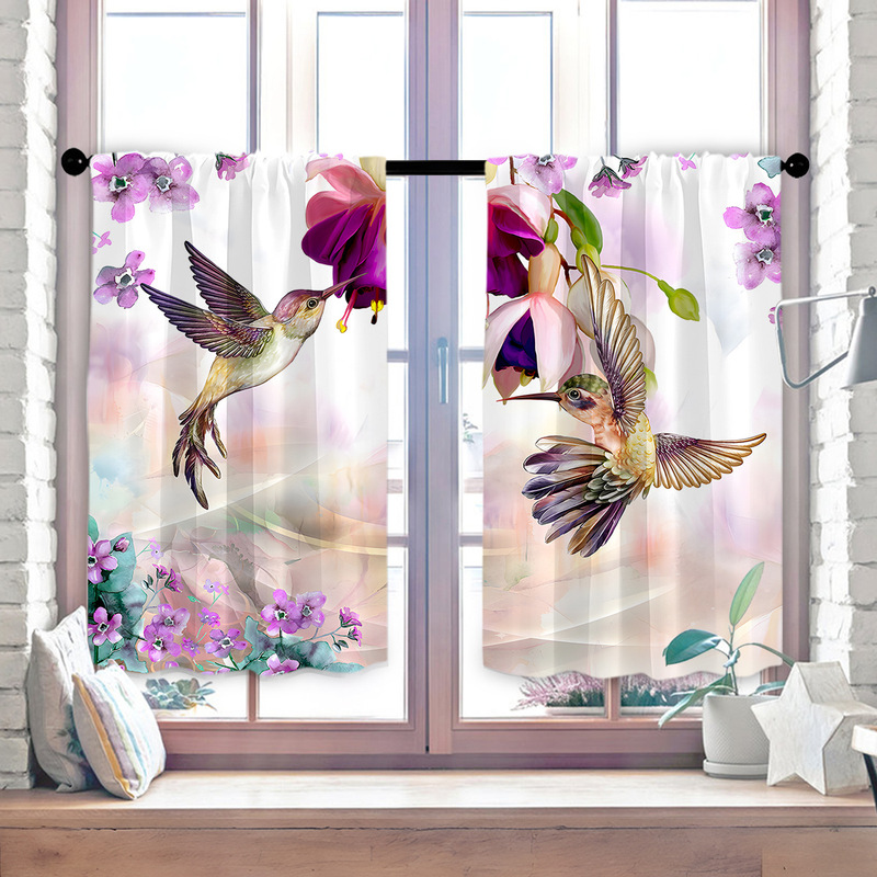 2pcs Kitchen Short Curtain Christmas Pattern Cross-border Hot Sale Factory Direct Supply 3D Digital Printing Waterproof and Oil-proof