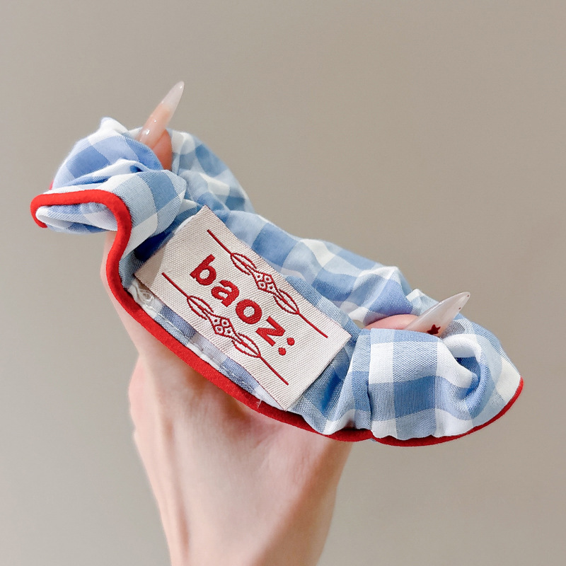 Coreano rojo azul contraste azul cuadrícula adorable niño entretenido círculo de cabello de cola de cabello correa nueva adornamiento para el cabello