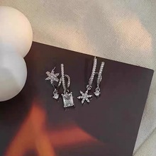 轻奢时尚简约微镶锆石几何方形雪花流苏耳钉潮流气质冷淡风耳饰女